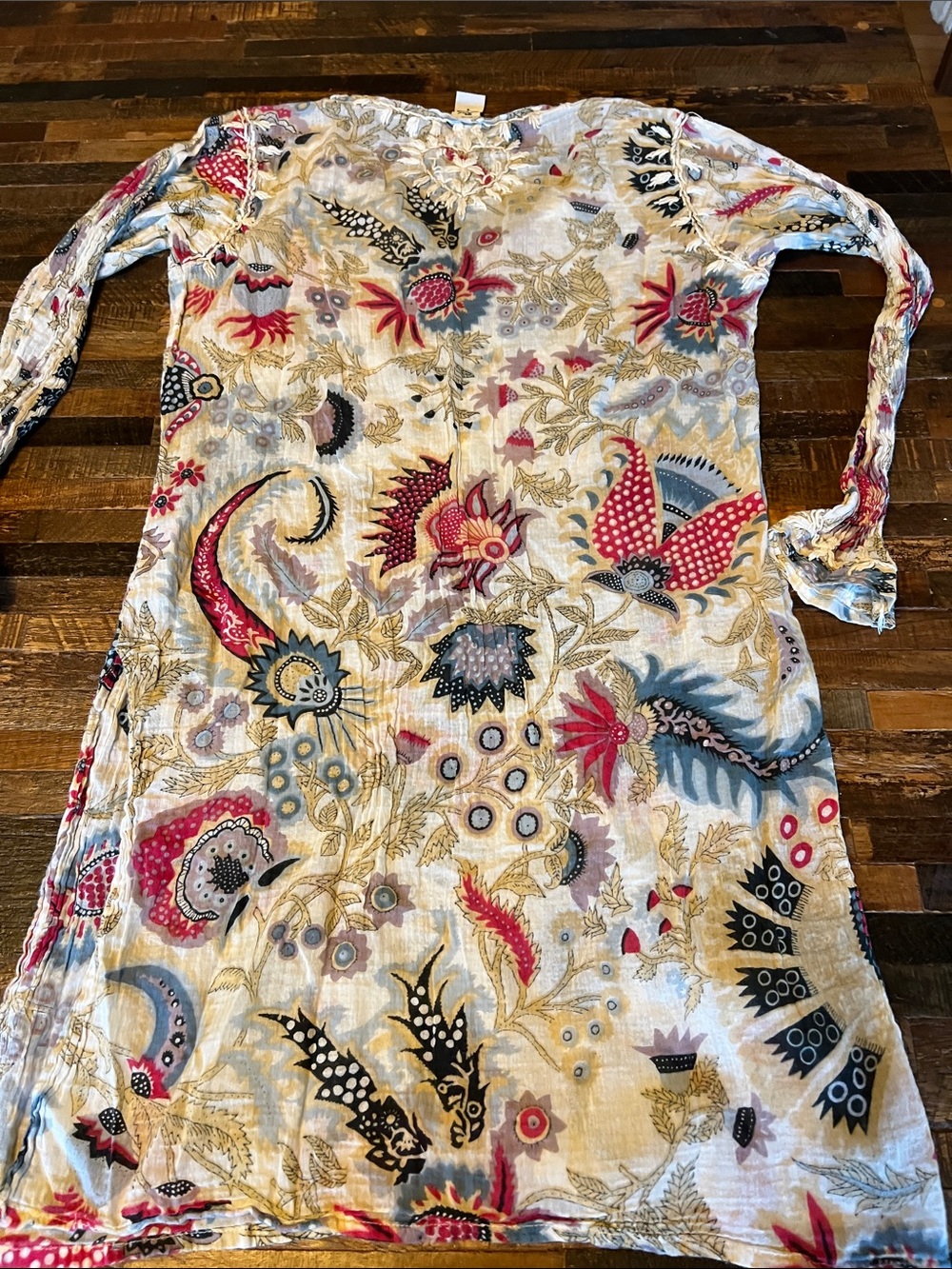 Raj Cotton Paisley Floral Tunic in Cream, Red, Black, Blue - Picture 5 of 6